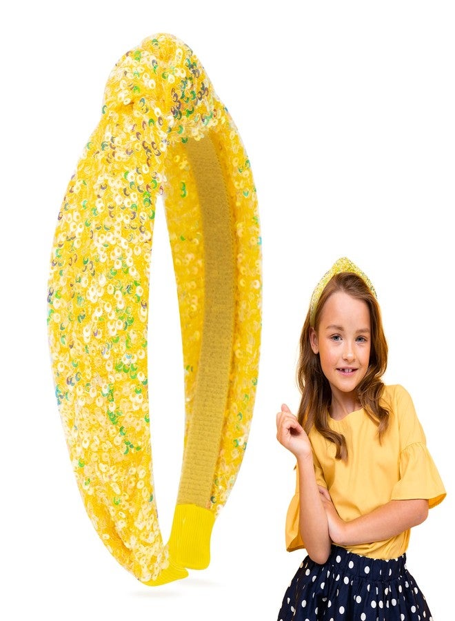 BLAAROOM Glitter Knotted Headband for Girls, Wide Sparkly Sequin Little Girl Headbands, Hair Bands Accessories Stocking Stuffers Teen Girl Gifts - Yellow - Image 1