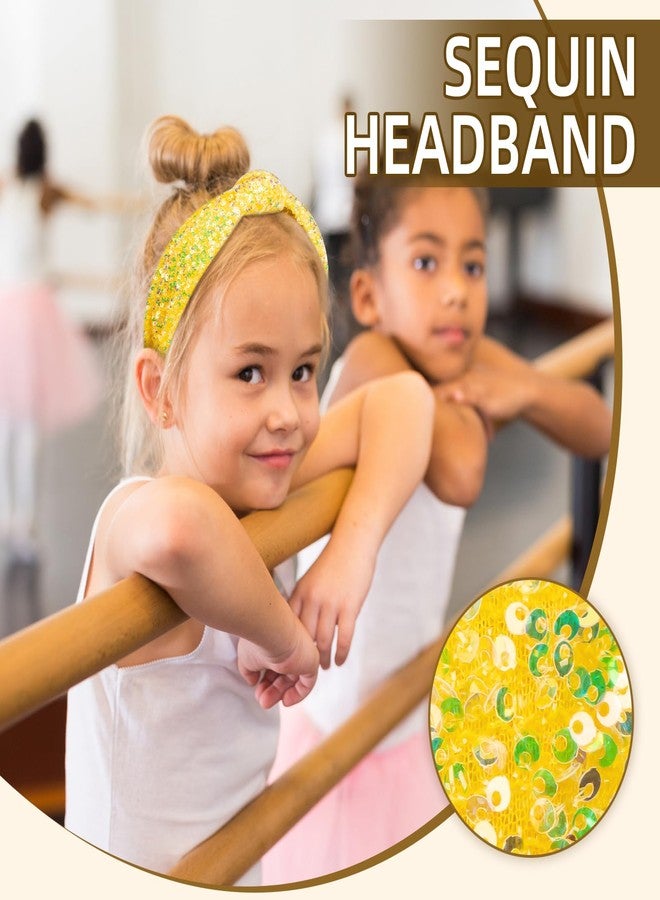 BLAAROOM Glitter Knotted Headband for Girls, Wide Sparkly Sequin Little Girl Headbands, Hair Bands Accessories Stocking Stuffers Teen Girl Gifts - Yellow - Image 2