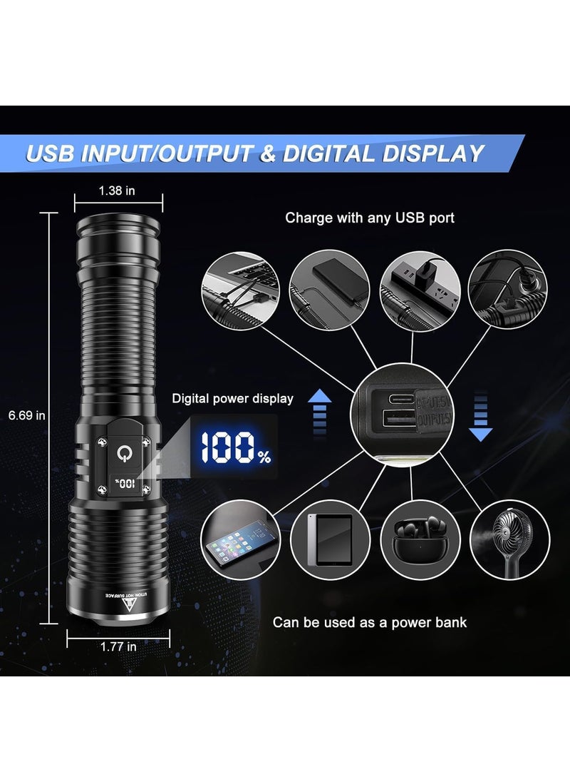 Deoxys Deoxys Rechargeable LED Flashlight 250000 High Lumens Super Bright Handheld Flashlights Powerful Waterproof Tactical Flashlights with Zoomable 5 Modes for Emergencies Camping  - Image 5