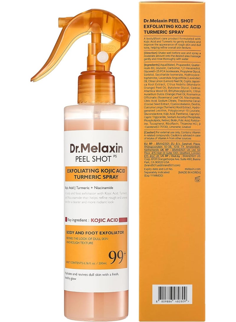 Dr. Melaxin Peel Shot Kojic Acid Turmeric Exfoliating Body Spray 200ml – Advanced Body and Foot Care Formula with Kojic Acid, Turmeric and Niacinamide for Smoother, Brighter, More Radiant-Looking Skin - Image 1