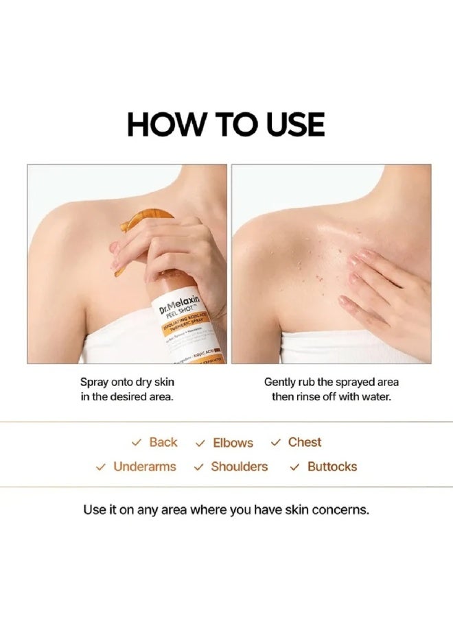 Dr. Melaxin Peel Shot Kojic Acid Turmeric Exfoliating Body Spray 200ml – Advanced Body and Foot Care Formula with Kojic Acid, Turmeric and Niacinamide for Smoother, Brighter, More Radiant-Looking Skin - Image 4