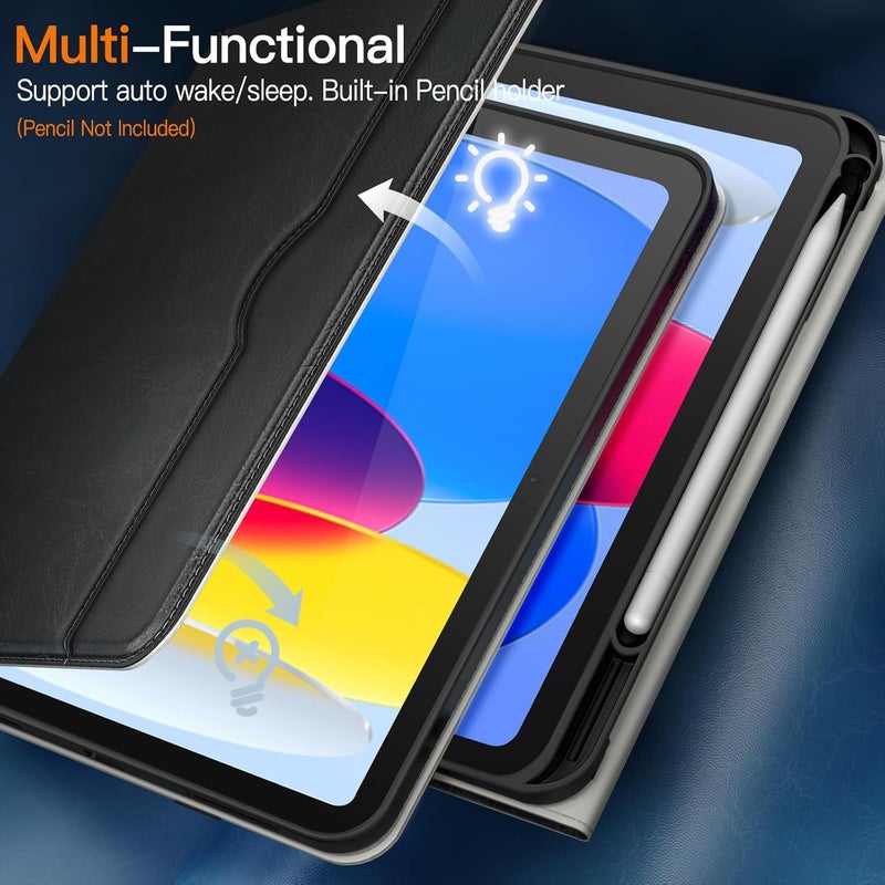 Jetech Case For Ipad A16 11Th/10Th Generation 2025/2022 , Pu Leather Business Folio Protective Tablet Cover With Pencil Holder & Pocket, Multi-Angle Viewing Black - Image 5