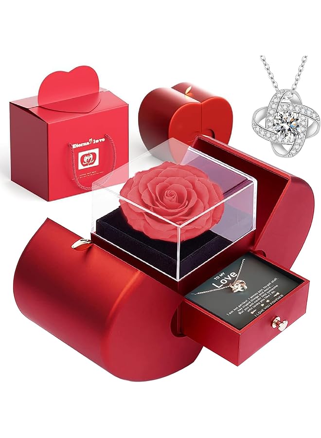 Green Tiger Preserved Pink Rose with Necklace, Gifts for Girlfriend, Women, Mom, Wife, Gifts Idea on Christmas, Valentine's Day, Mother's Day, Birthday, Anniversary, Thanksgiving - Image 1