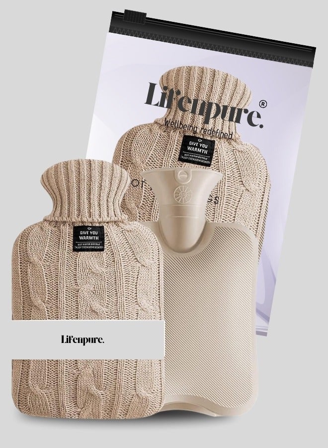 Lifenpure™ Hot Water Bottle with Knitted Cover 2 Liter, Classic Rubber Hot Water Bag for Cramps, Neck, Shoulders Pain Relief, Hot Cold Pack for Hot and Cold Therapy and Feet Warmer - Image 1