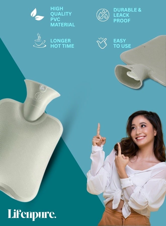 Lifenpure™ Hot Water Bottle with Knitted Cover 2 Liter, Classic Rubber Hot Water Bag for Cramps, Neck, Shoulders Pain Relief, Hot Cold Pack for Hot and Cold Therapy and Feet Warmer - Image 5