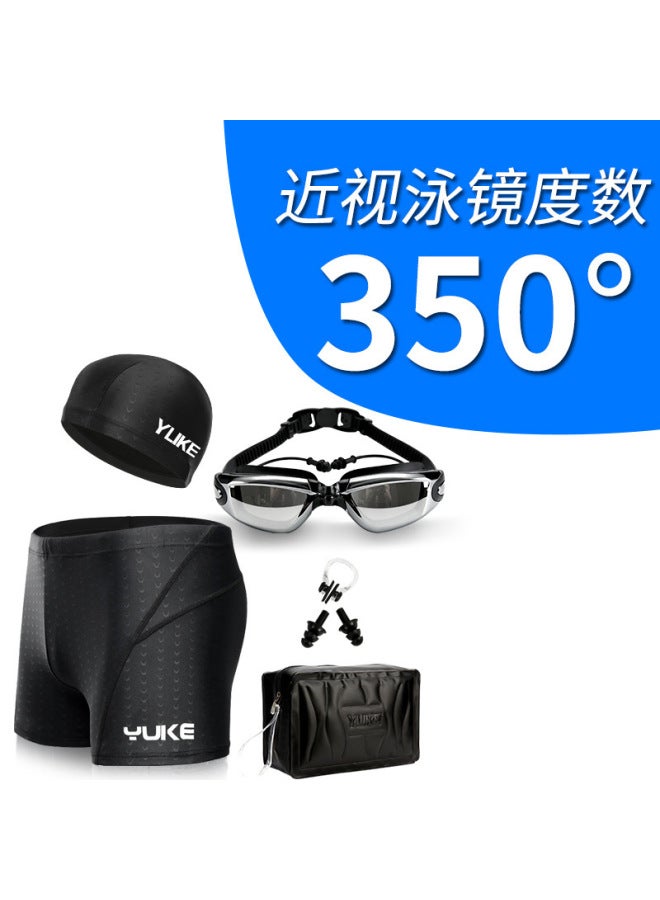 Men's Swimming Trunks Swimming Goggles Suit Adult Large Frame Electroplated Swimming Goggles Shark Skin Waterproof Swimming Trunks Package