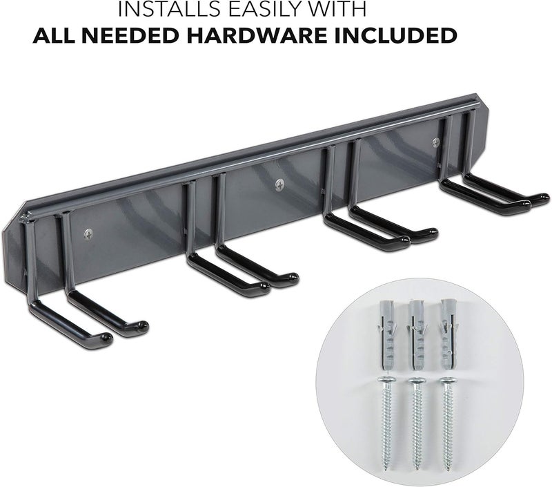 RaxGo Store Ski Storage Rack, Wall Mounted, Holds 4 Pairs of Skis & Skiing Poles or Snowboard for Home and Garage Storage, Heavy Duty and Rubber-Coated Hooks - Image 4