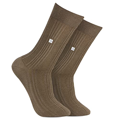 Bonjour Men's Cosmic Ribbed Formal Full Length Business/Office Premium Cotton Socks Giftbox- Cream - Image 1