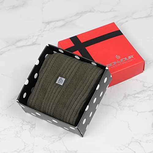 Bonjour Men's Cosmic Ribbed Formal Full Length Business/Office Premium Cotton Socks Giftbox- Cream - Image 5