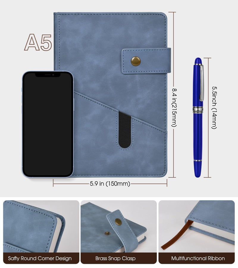 Vfaejll Blue A5 Lined Leather Journal Notebook For Men Women 5.9"" X 8.4"" Personalized Hardcover Journal With Pen 200 Pages 100 Gsm Thick Ruled Paper Daily Diary For Travel Business Work Writing - Image 2