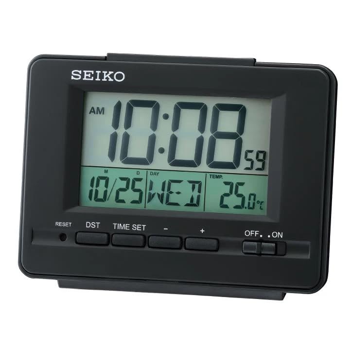Seiko Elegant Rectangular Black Plastic Beep Alarm Digital Table Clock with Calendar, Thermometer, DST, Snooze (Size: 12.2 x 4.5 x 9.2 CM | Weight: 110 Gram) - Image 5