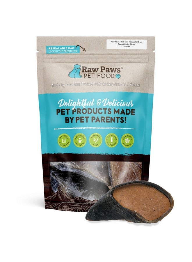 Raw Paws Filled Cow Hooves for Dogs - Peanut Butter Flavor, 5-Pack, Natural Beef, Free Range Cow Hooves - Peanut Butter for Dogs - Stuffed Cow Hoof Dog Chews - Image 1