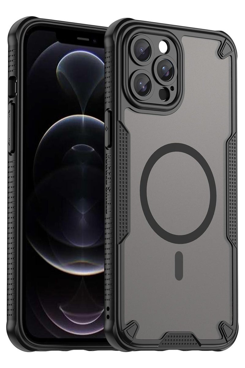 Cover For iPhone 12 Pro Max Armor Glaze MagSafe Magnetic Phone Case Raised edges around the screen and camera lens help prevent scratches - Black - Image 1