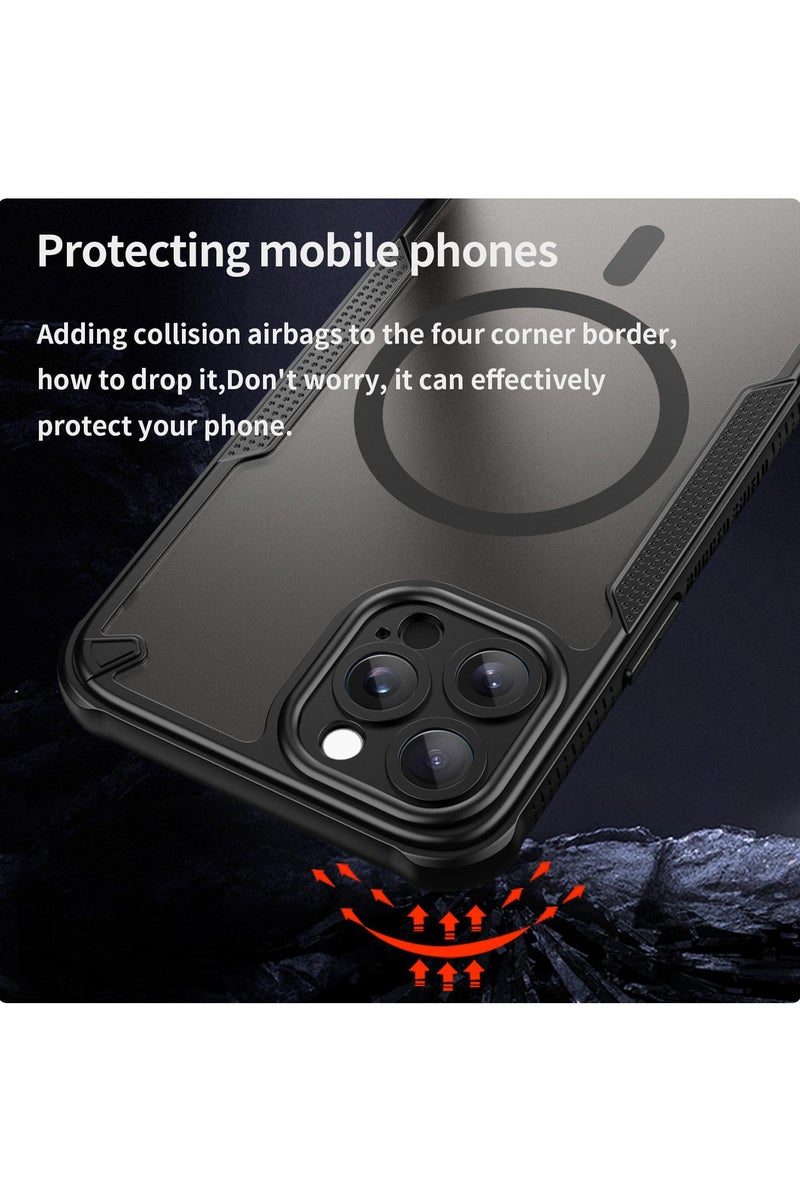 Cover For iPhone 12 Pro Max Armor Glaze MagSafe Magnetic Phone Case Raised edges around the screen and camera lens help prevent scratches - Black - Image 3