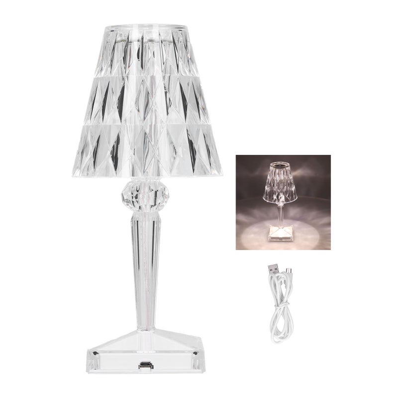 LED Crystal Table Light USB Charging Transparent Prism Dimmable Desk Lamp for Room Decor Warm White - Image 1