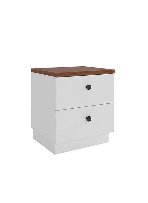 Pera 2 Drawer Night Stand Multifunctional Bedside Table Space Saving Nightstand Side Table Modern Design Furniture For Bedroom L 38.5x45x50.5 cm  White/Light Walnut