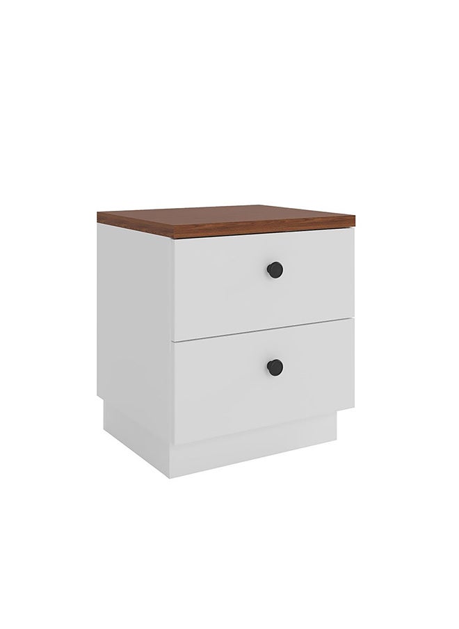 DANUBE HOME Pera 2 Drawer Night Stand Multifunctional Bedside Table Space Saving Nightstand Side Table Modern Design Furniture For Bedroom L 38.5x45x50.5 cm  White/Light Walnut  - Image 1