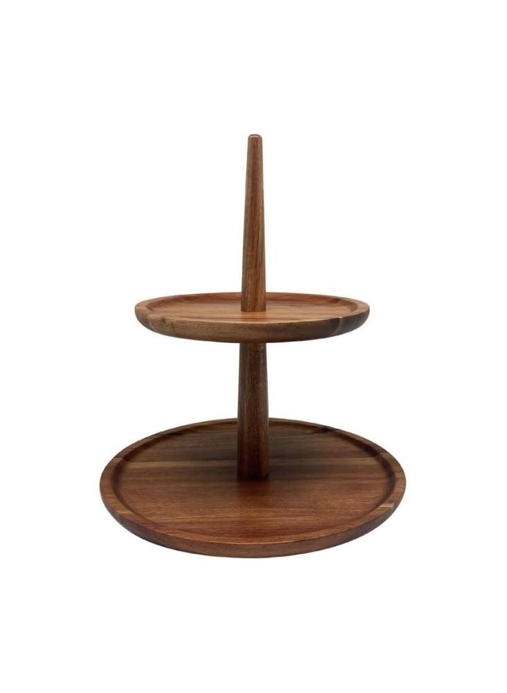 أكاسيا حامل حلوى دائري من خشب الأكاسيا بطبقتين - لمسة نهائية من الخشب الطبيعي