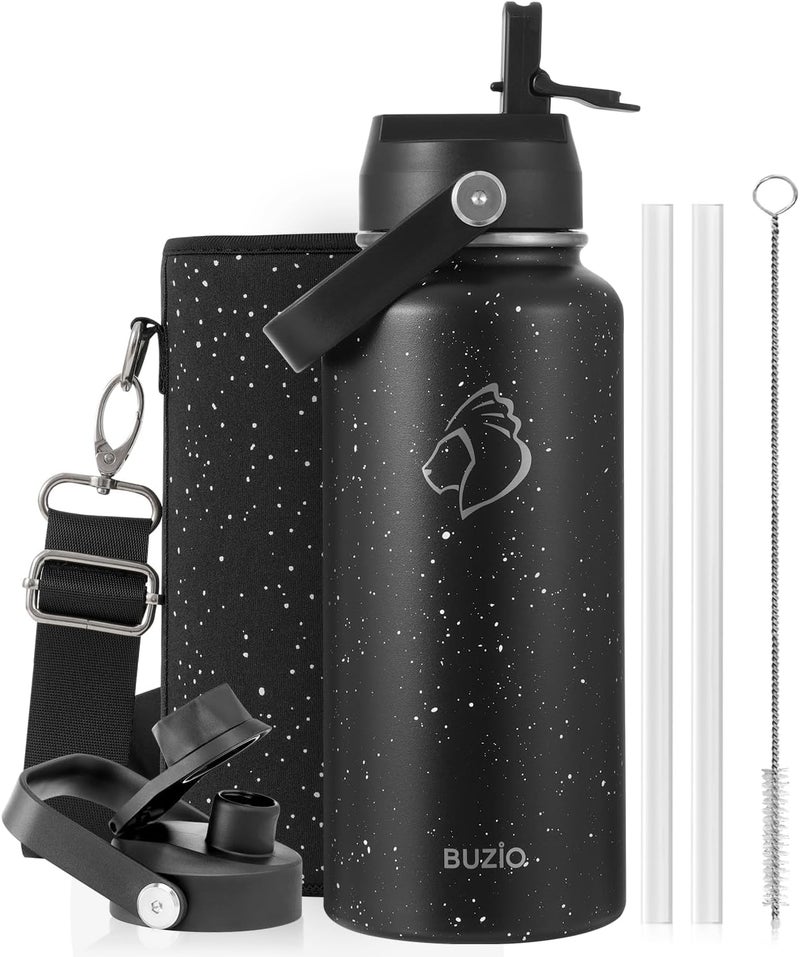 BUZIO 32 oz Water Bottle Insulated, Leakproof Stainless Steel Flask (Cold for 48 Hrs), Wide Mouth BPA-Free Metal Thermo Hydro Canteen with 2 Lids, Starry Day & Night - Image 1