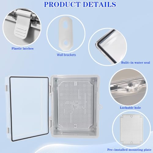 YETLEBOX Waterproof Outdoor Electrical Box Junction Box Weatherproof IP67 ABS Plastic Enclosure Switch Router Project Box with Mounting Plate with Wall Bracket 2 Cable Glands Clear 8.7"x6.7"x4.3" - Image 3