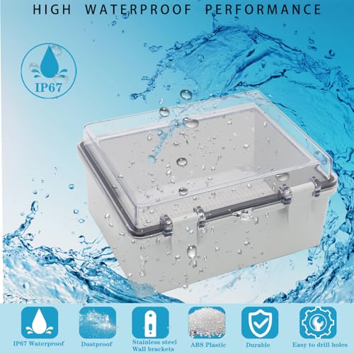 YETLEBOX Waterproof Outdoor Electrical Box Junction Box Weatherproof IP67 ABS Plastic Enclosure Switch Router Project Box with Mounting Plate with Wall Bracket 2 Cable Glands Clear 8.7"x6.7"x4.3" - Image 2