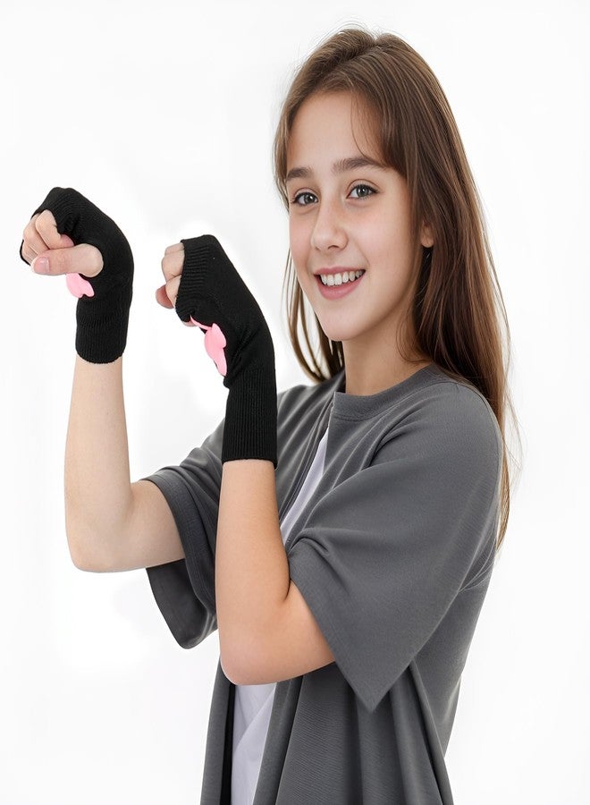 Nydotd Cat Paw Pad Mittens Gloves Kawaii Pink 3D Claw Fingerless Cute Cat Cosplay Gloves Sleeve for Girls Party, Black Short, Short - Image 5