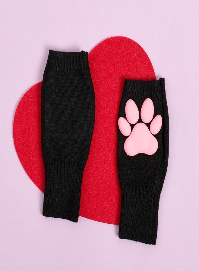 Nydotd Cat Paw Pad Mittens Gloves Kawaii Pink 3D Claw Fingerless Cute Cat Cosplay Gloves Sleeve for Girls Party, Black Short, Short - Image 3