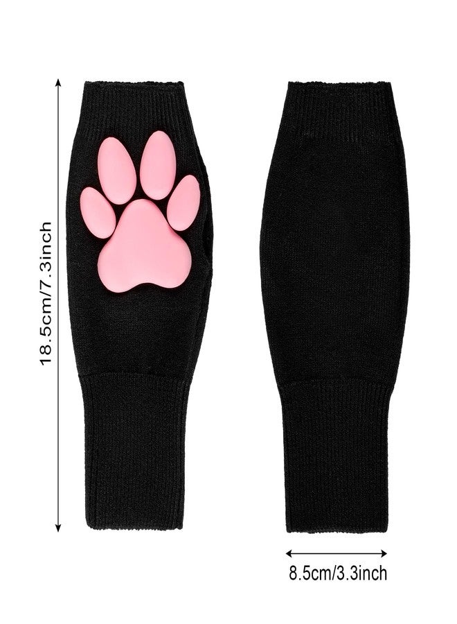Nydotd Cat Paw Pad Mittens Gloves Kawaii Pink 3D Claw Fingerless Cute Cat Cosplay Gloves Sleeve for Girls Party, Black Short, Short - Image 2