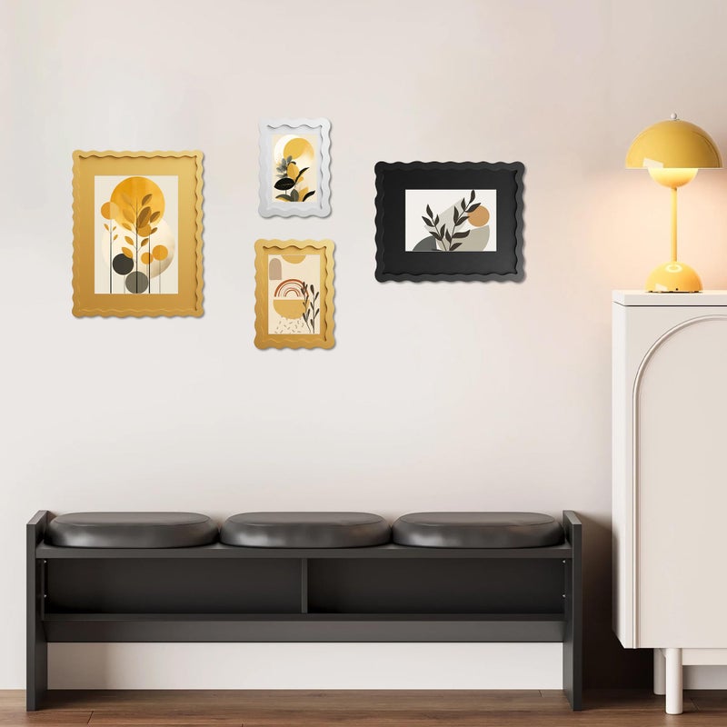 THKRLOF 5x7 Picture Frame with Mat for 4x6, Wavy Edge Wooden Real Glass Photo Frame for Tabletop and Wall Hanging, Yellow, 1 Pack - Image 3