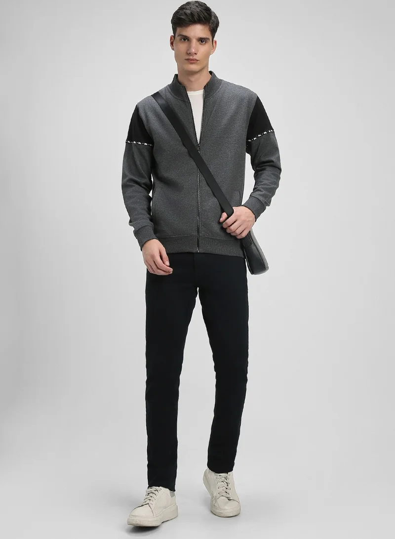 Dennis Lingo Men's Dark Grey Polyester Blend Solid Pattern Regular Fit Sweatshirt