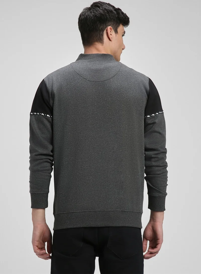 Dennis Lingo Men's Dark Grey Polyester Blend Solid Pattern Regular Fit Sweatshirt