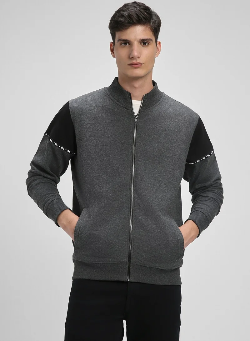 Dennis Lingo Men's Dark Grey Polyester Blend Solid Pattern Regular Fit Sweatshirt