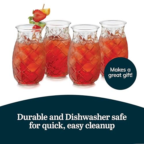 LIBBEY طقم كؤوس ليبي تيكي على شكل أناناس، كؤوس تيكي للكوكتيلات، مجموعة تيكي بار مثالية من 4 قطع - Image 5