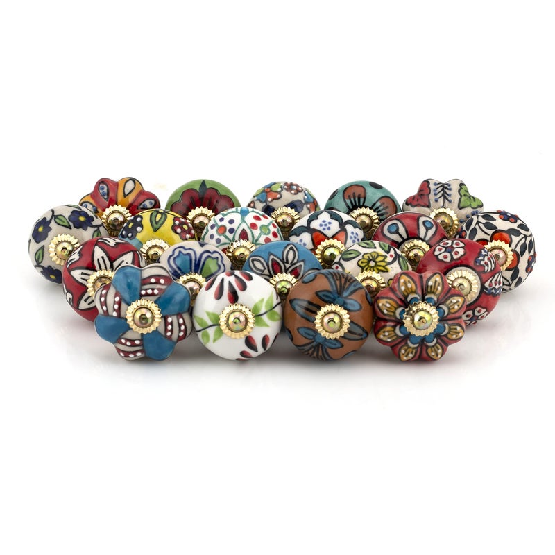 Craft Trade Ceramic Cabinet Drawer Knobs Decorative Kitchen Cabinet Hardware Cupboard Dresser Knobs Handcrafted Furniture Pull Handles Round Design Colorful Set of 20 - Image 2