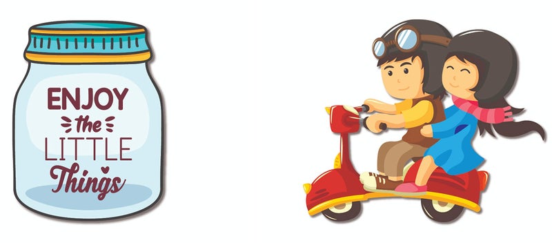 Bhai Please Enjoy The Little Things and Couple Ride Wooden Fridge Magnet (Pack of 2 pcs, one pc Each Design) Quotes, Love, Travel Decorations and Gifts - Image 1