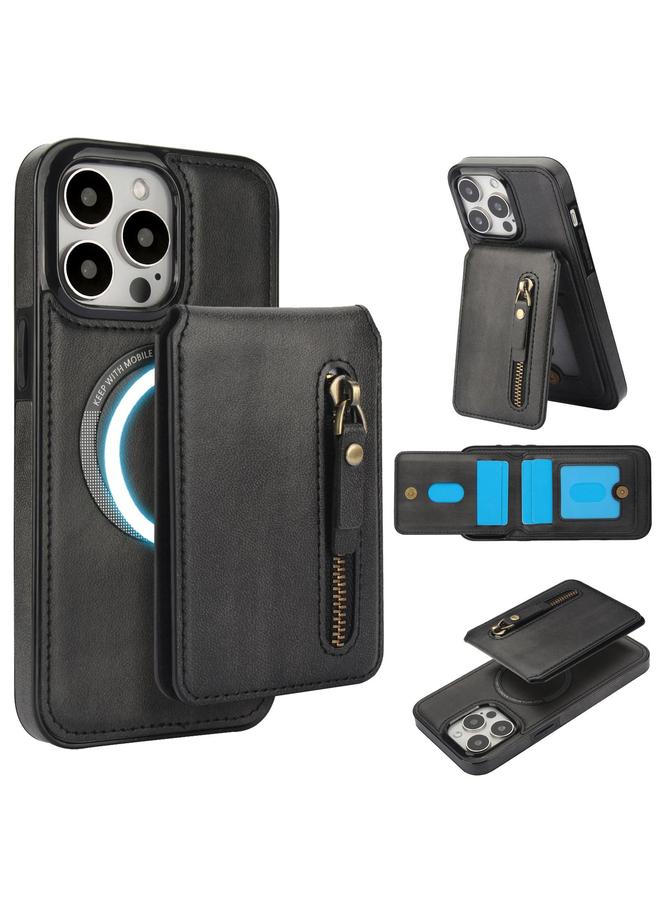 Zaboon Case For iPhone 13 Pro Max Zipper Wallet Split MagSafe Leather Back Phone Case - Image 1