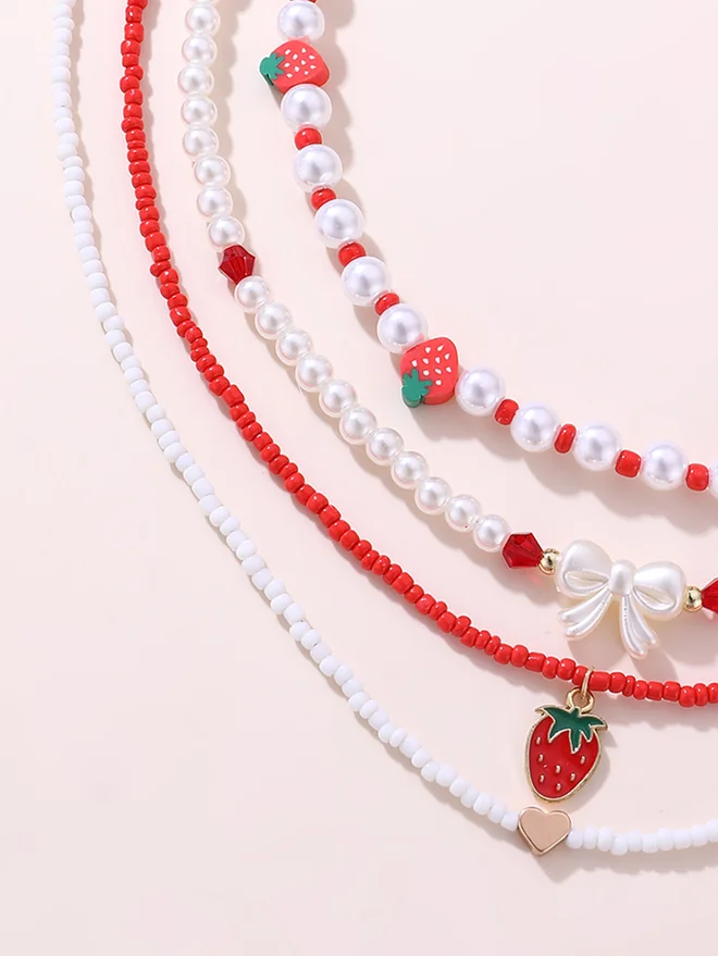 Take Two Take Two Set of 4 -  Strawberry Beaded Necklace