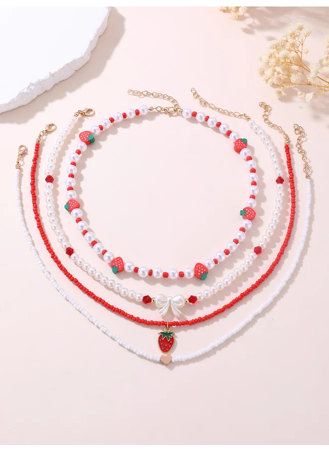 Take Two Take Two Set of 4 -  Strawberry Beaded Necklace