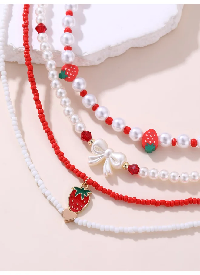 Take Two Take Two Set of 4 -  Strawberry Beaded Necklace