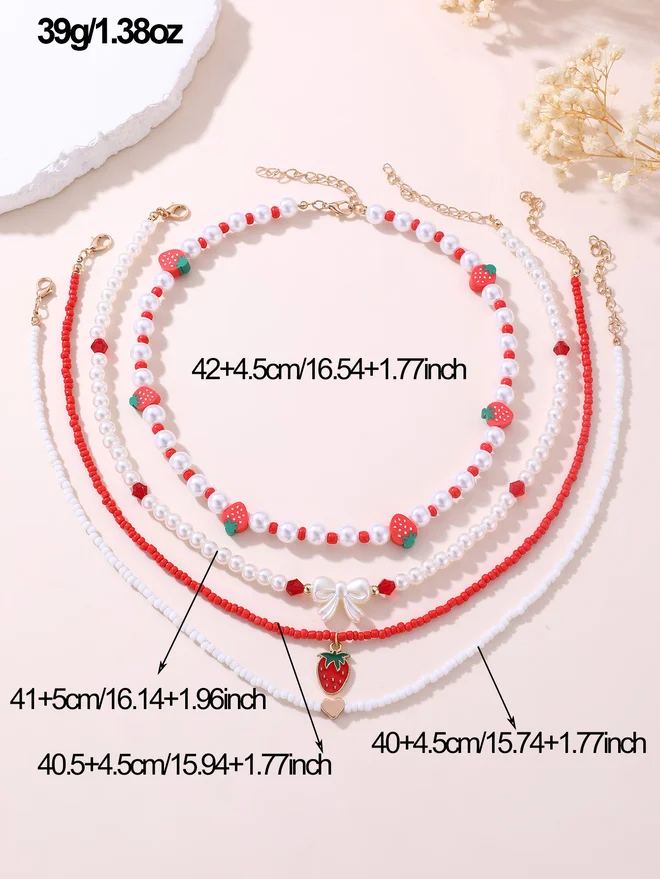 Take Two Take Two Set of 4 -  Strawberry Beaded Necklace