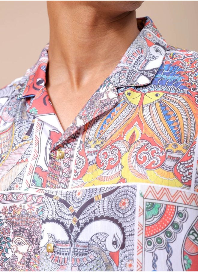 The Indian Garage Co Men Relaxed Fit Indie Printed Half Sleeves Cuban Collar Resort Wear Shirt  - Image 5