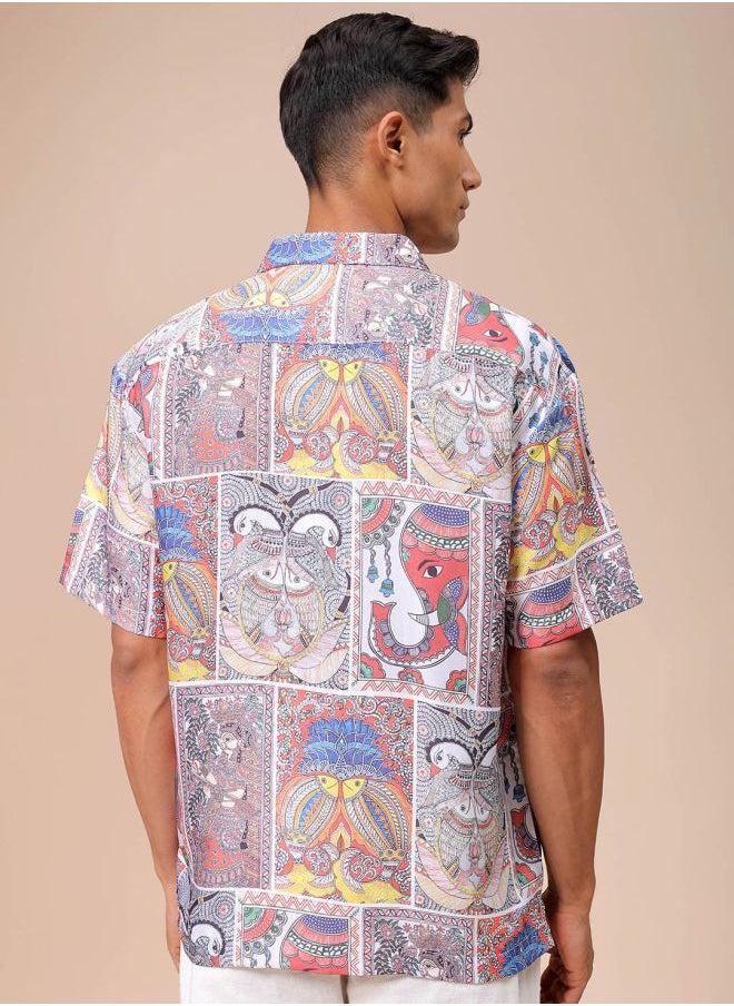 The Indian Garage Co Men Relaxed Fit Indie Printed Half Sleeves Cuban Collar Resort Wear Shirt  - Image 2