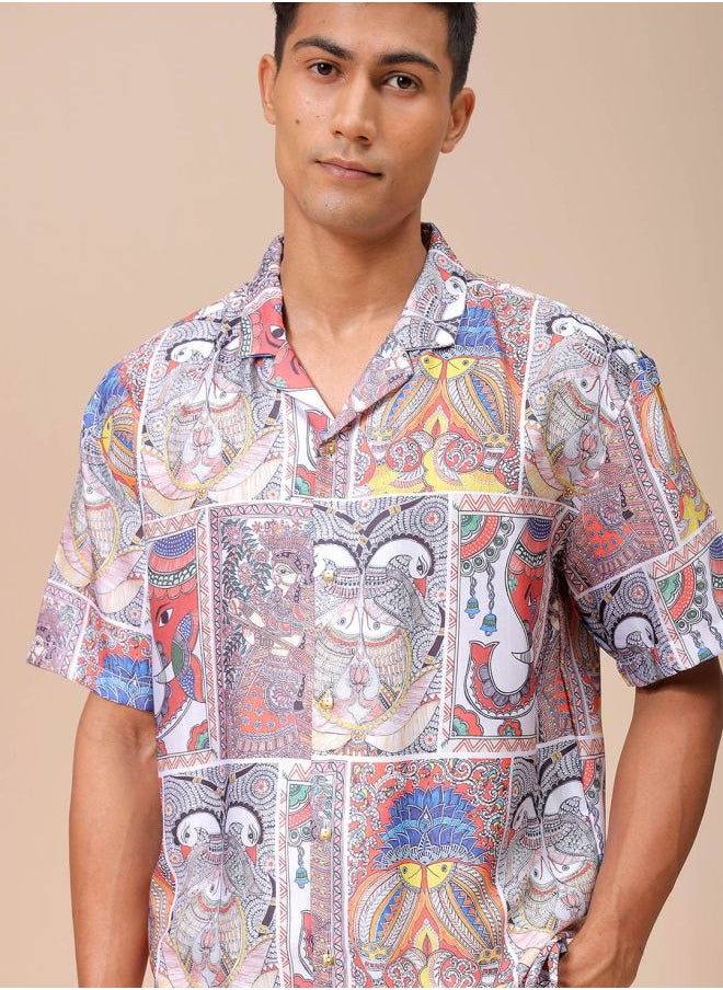 The Indian Garage Co Men Relaxed Fit Indie Printed Half Sleeves Cuban Collar Resort Wear Shirt  - Image 1
