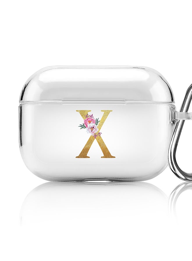 Stylizedd Classic Clear printed Case for Apple Airpods Pro Soft TPU Gel Thin Transparent Flexible Cover - Custom Monogram Initial Letter Floral Pattern Alphabet - X (Clear ) - Image 1