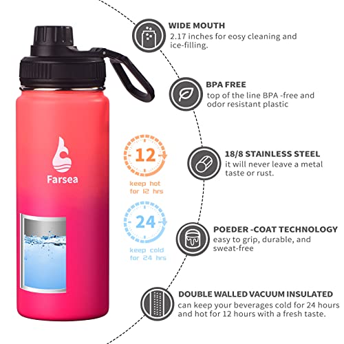 Farsea Insulated Water Bottle With Paracord Handle, Protective Silicone Boot and 2 Lids (Straw Lid & Spout Lid), Stainless Steel Water Bottle Wide Mouth, Double Wall Sweat-Proof BPA-Free, 18 oz - Image 2