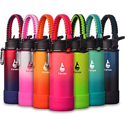Farsea Insulated Water Bottle With Paracord Handle, Protective Silicone Boot and 2 Lids (Straw Lid & Spout Lid), Stainless Steel Water Bottle Wide Mouth, Double Wall Sweat-Proof BPA-Free, 18 oz - Image 1