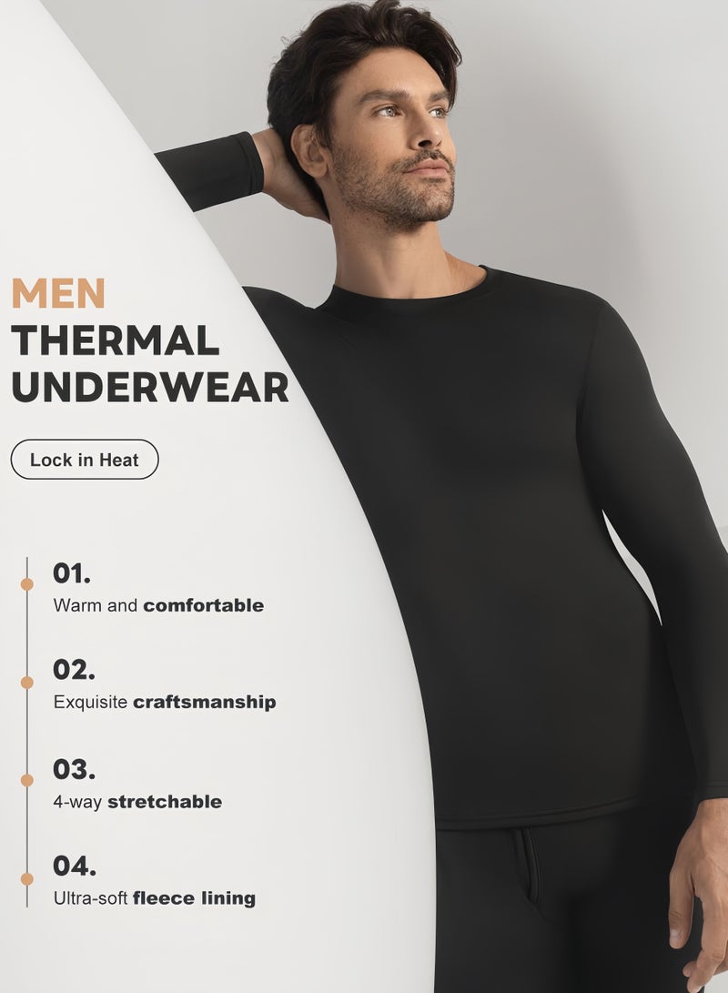 BESTPEAK Men's Thermal Underwear Set --L Thermal Underwear, Men's Thermal Underwear，High-Quality Soft Thermal Underwear Winter Bottoming Shirt Men's Top and Bottoms Set, Suitable for Daily Life and Outdoor Sports (Black) - Image 4