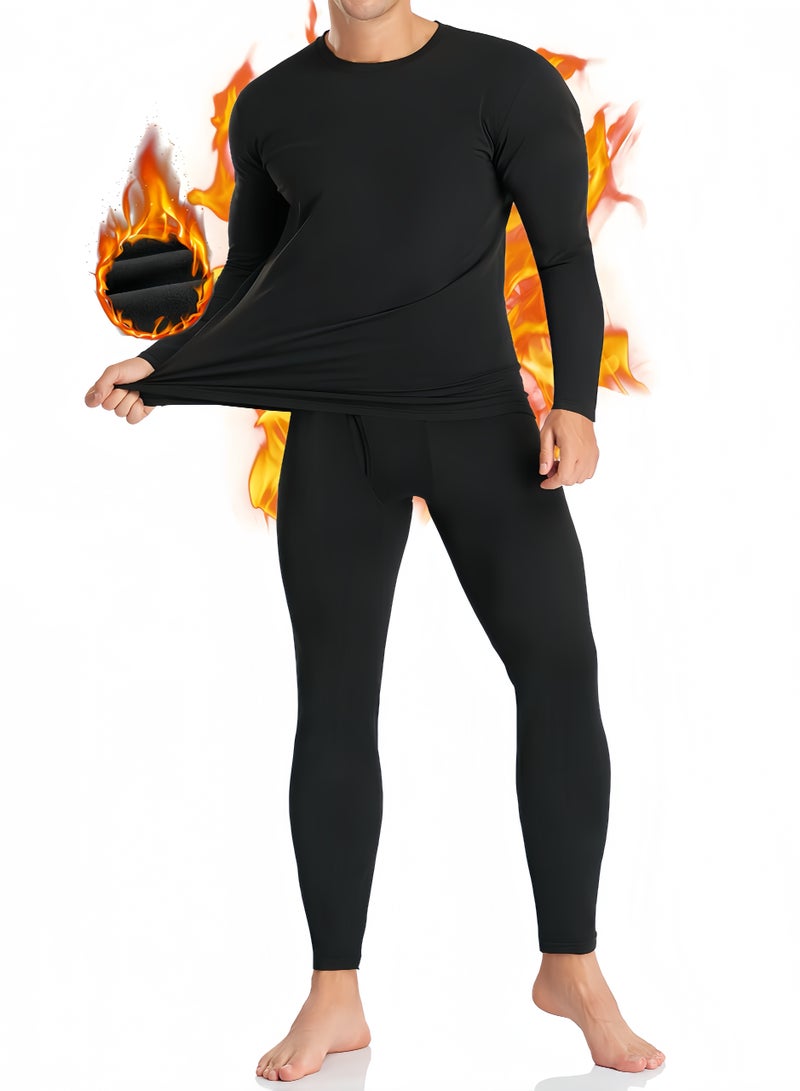 BESTPEAK Men's Thermal Underwear Set --L Thermal Underwear, Men's Thermal Underwear，High-Quality Soft Thermal Underwear Winter Bottoming Shirt Men's Top and Bottoms Set, Suitable for Daily Life and Outdoor Sports (Black) - Image 2
