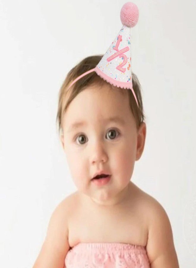 BOOMPA Half Birthday Party Hat, Pink and White Glitter with Pom Pom, 6 Month Celebration - Image 3