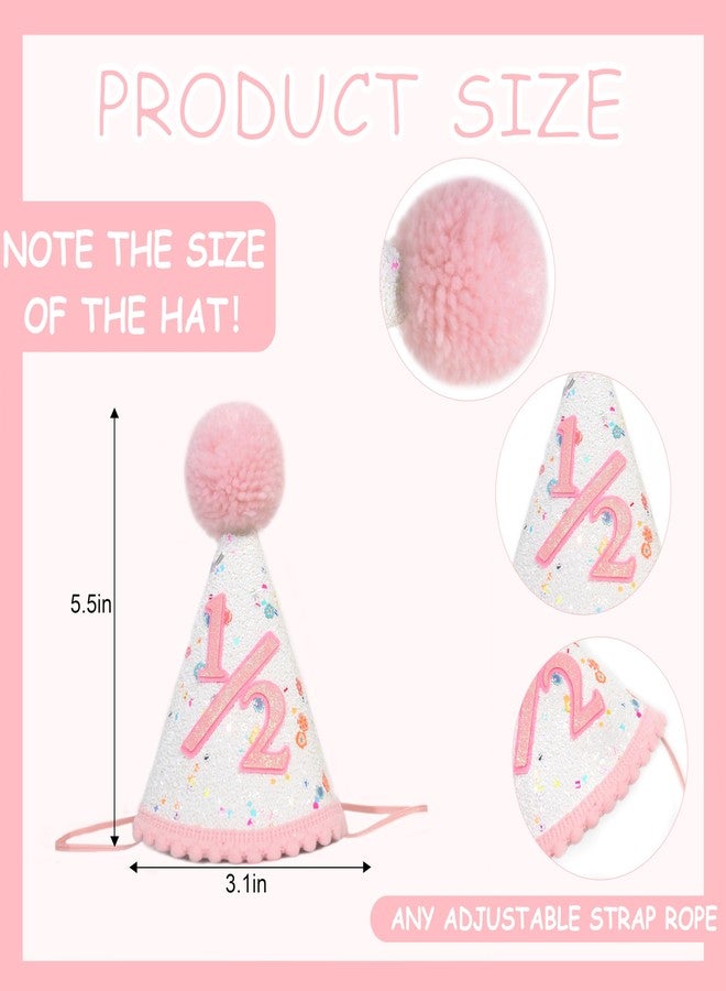 BOOMPA Half Birthday Party Hat, Pink and White Glitter with Pom Pom, 6 Month Celebration - Image 5